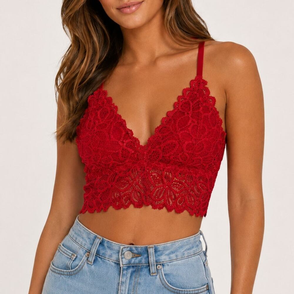 Red Lace Longline Bralette Crop Top